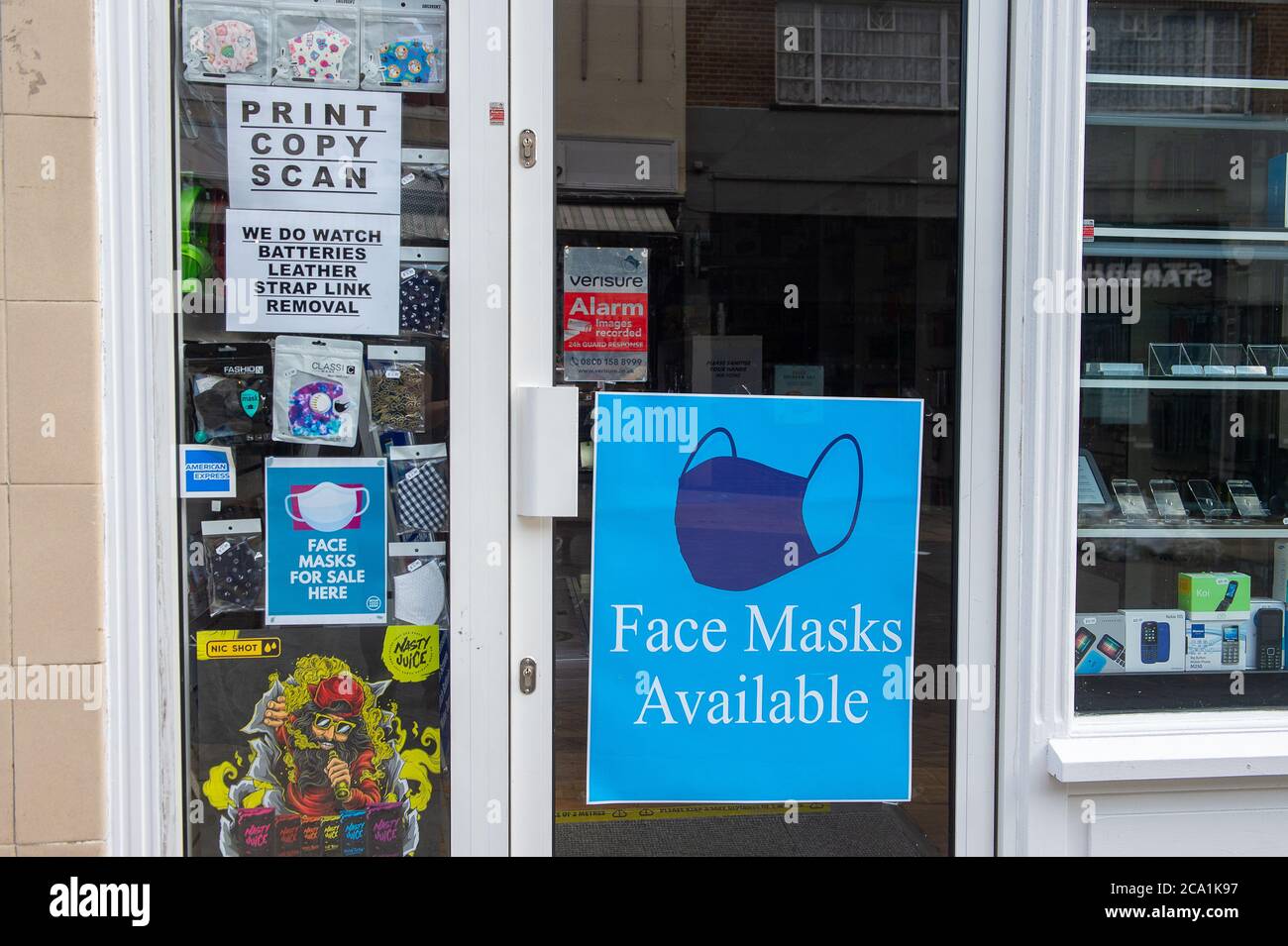 Windsor, Berkshire, UK. 3rd August, 2020. A big face masks available