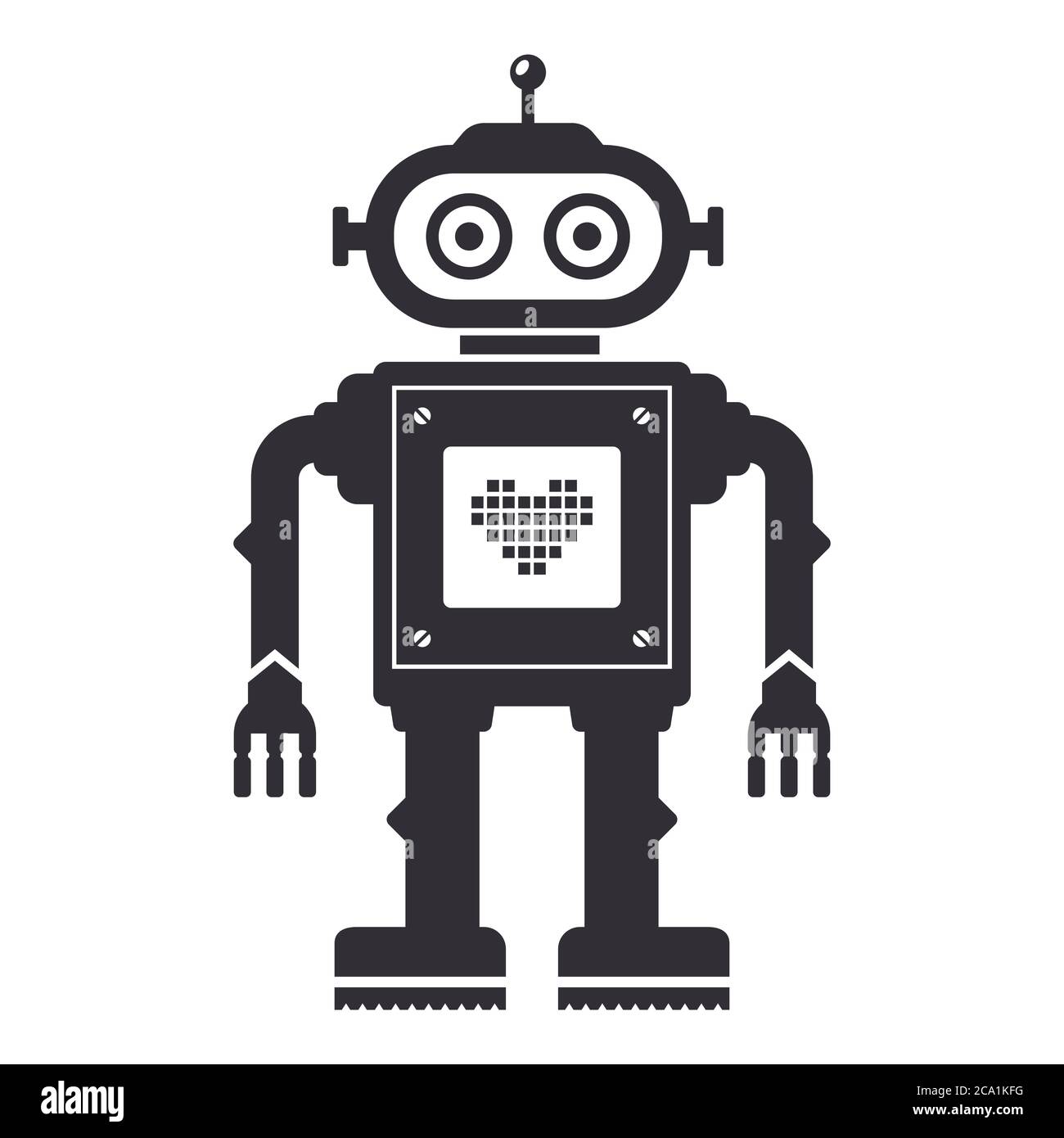 cute robot icon with a pixel heart on a white background. flat vector ...