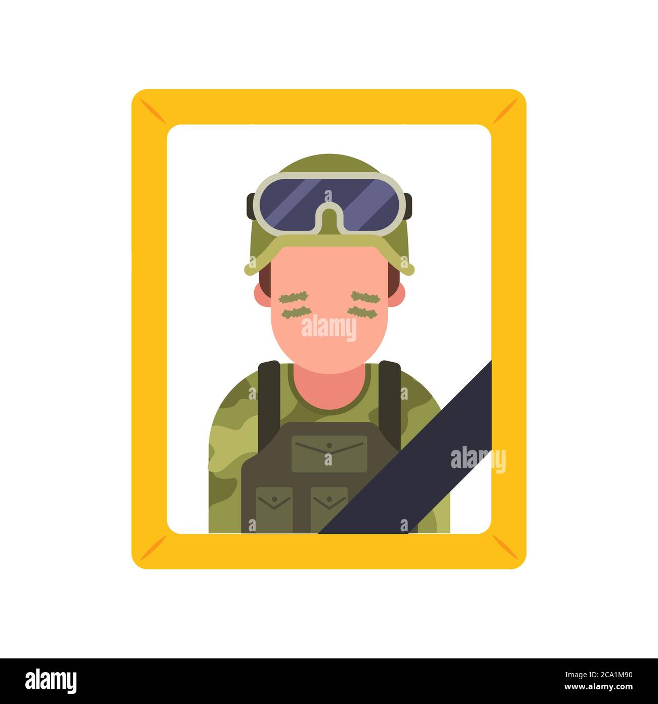 a soldier died during the war. combat losses in battle. photo of a hero with a black ribbon. flat vector illustration. Stock Vector