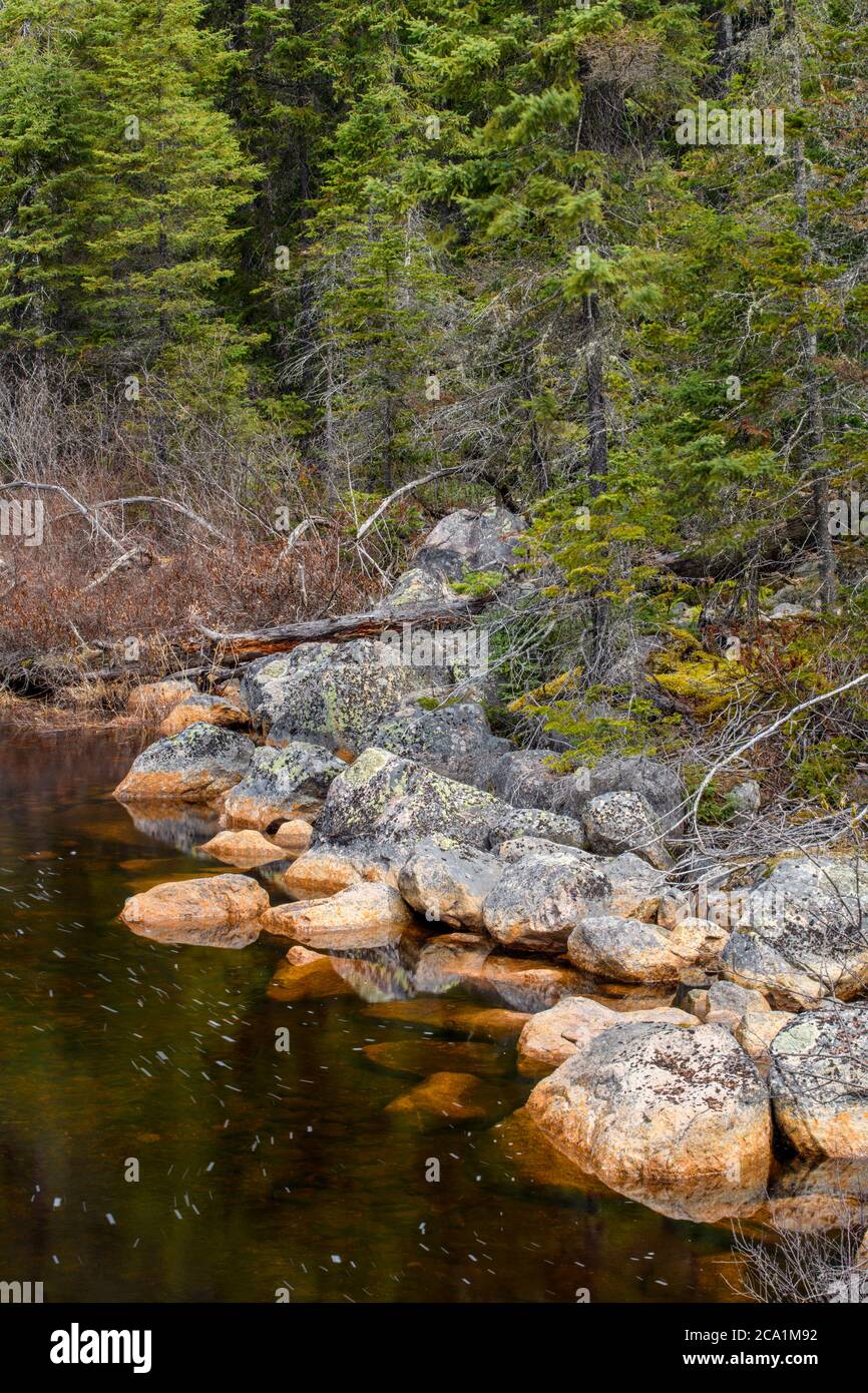 Streamside boulders in early spring, Old Cartier Road, Cartier, Ontario