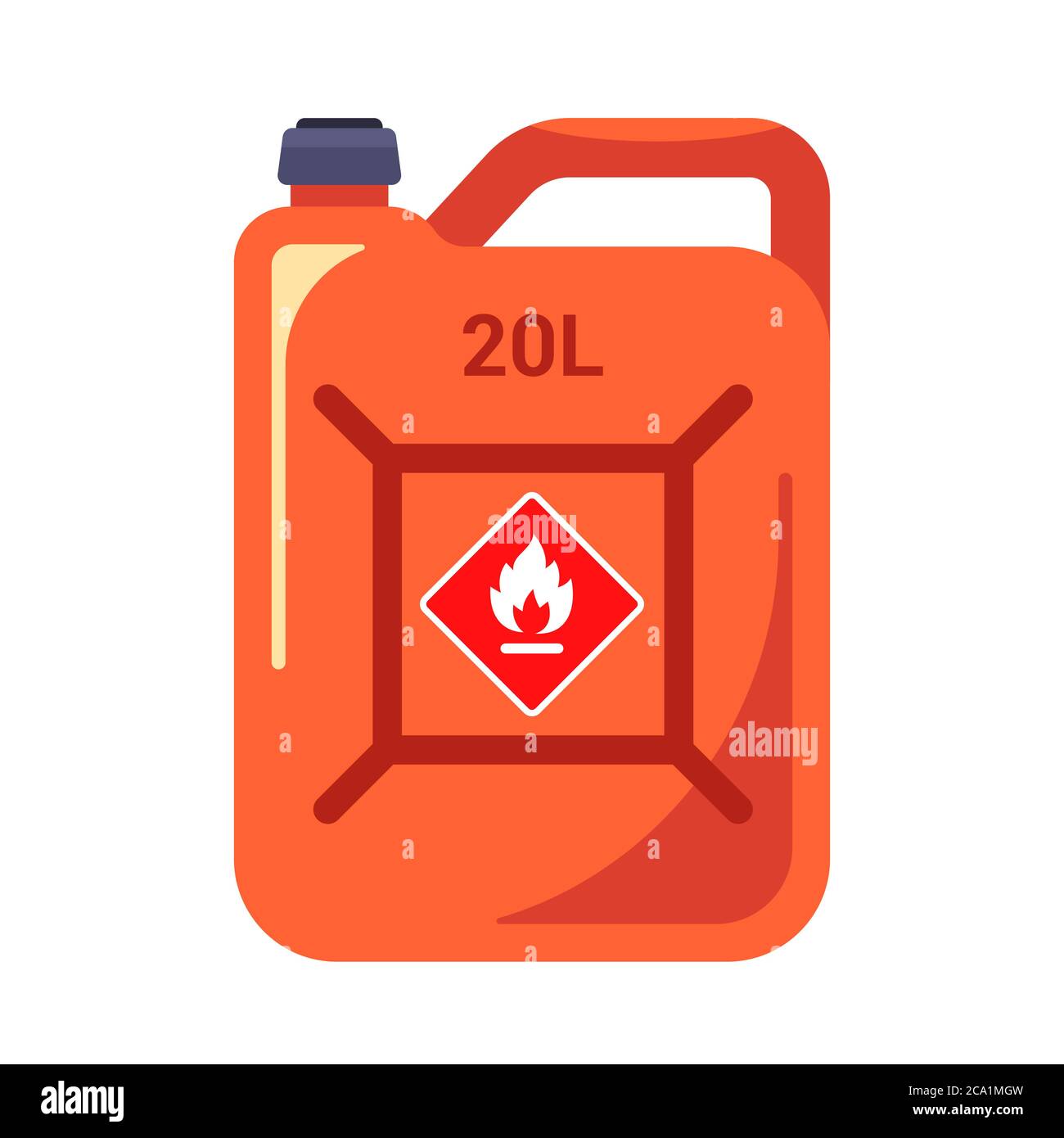 red canister of gasoline. Caution Flammable. flat vector illustration. Stock Vector