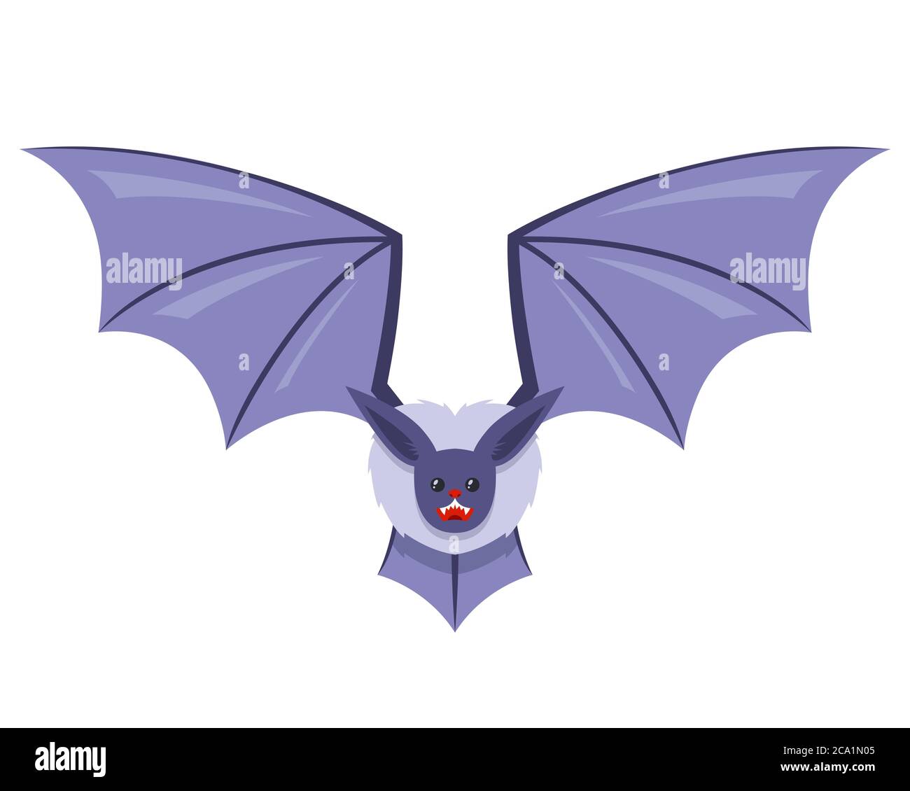bat with fangs flies on a white background. flat vector illustration of
