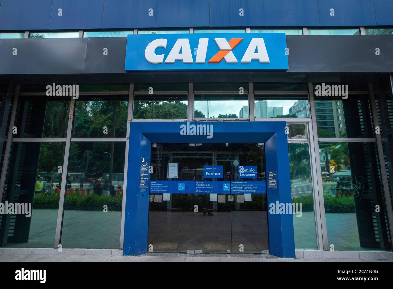 Sao Paulo, Brazil -  december 29 2019 - Building and logo of bank branch of Caixa Economica Federal ( CEF ). Is a financial institution, in the form o Stock Photo