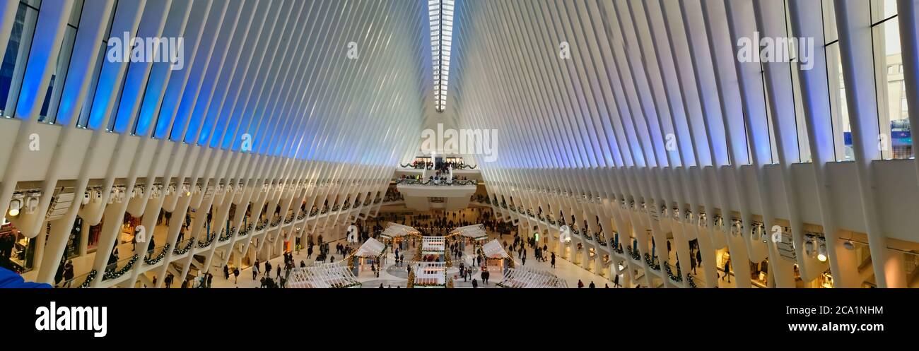 Transportation Hub (Oculus)  in New York city in Financial District interior view showing  the main hall (designed by Santiago Calatrava architect ) Stock Photo