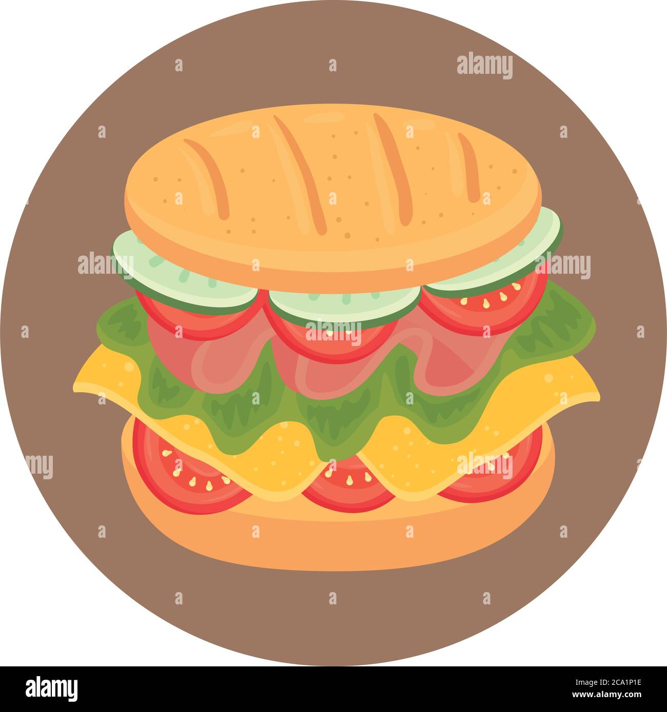 delicious sandwich in frame circular, on white background Stock Vector ...