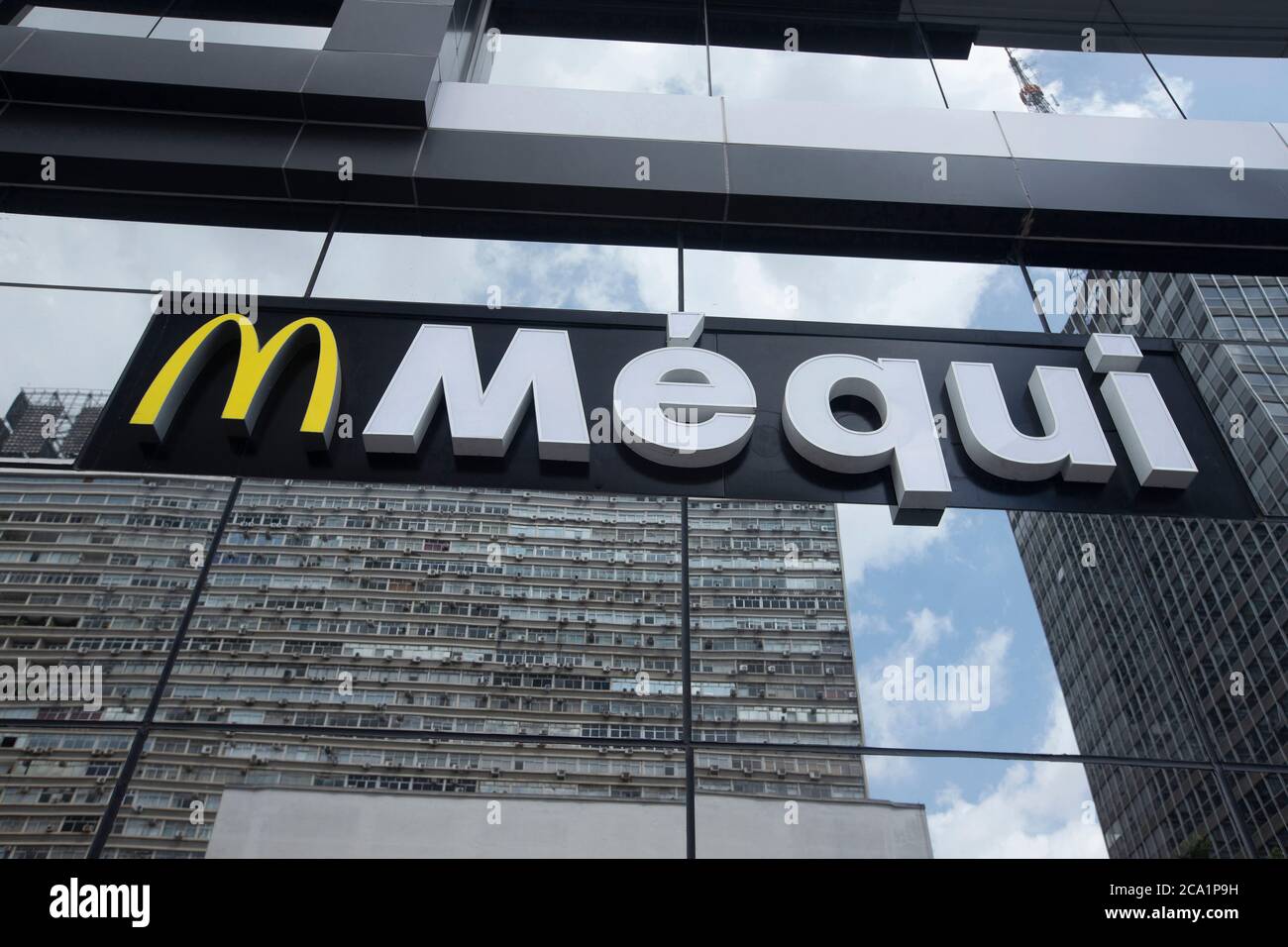 Sao Paulo, Brazil -  december 29 2019 - The logo used  on facade of Mc Donald s store, in celebration of the 1000th McDonald's store in Brazil Stock Photo