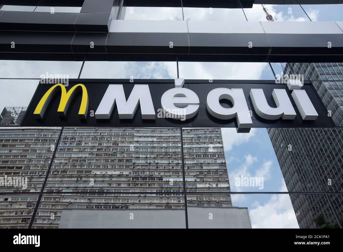 Sao Paulo, Brazil -  december 29 2019 - The logo used  on facade of Mc Donald s store, in celebration of the 1000th McDonald's store in Brazil Stock Photo