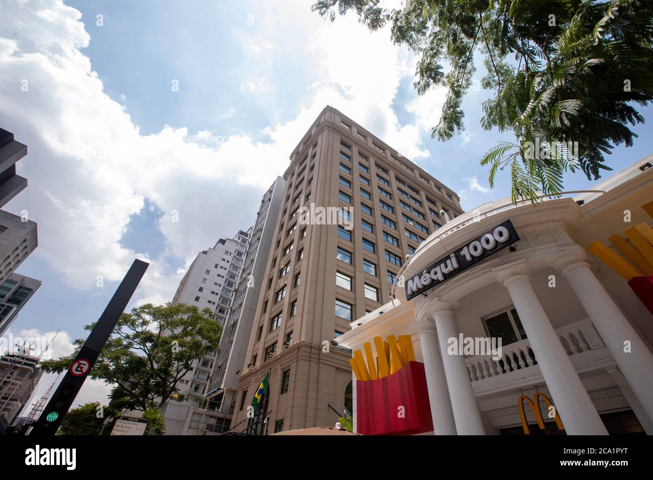 Sao Paulo, Brazil -  december 29 2019 - The logo used  on facade of Mc Donald s store in celebration of the 1000th McDonald's store in Brazil Stock Photo