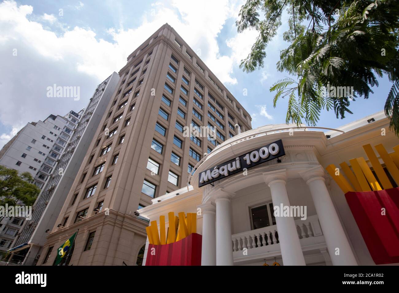 Sao Paulo, Brazil -  december 29 2019 - The logo used  on facade of Mc Donald s store in celebration of the 1000th McDonald's store in Brazil Stock Photo