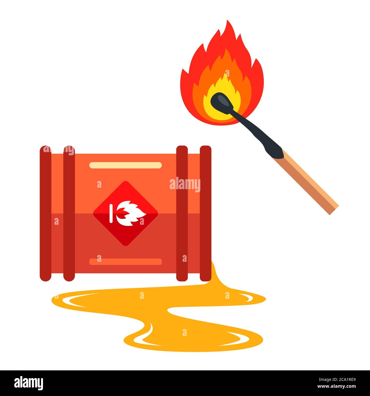 set fire to spilled oil. drawing carefully flammable. flat vector