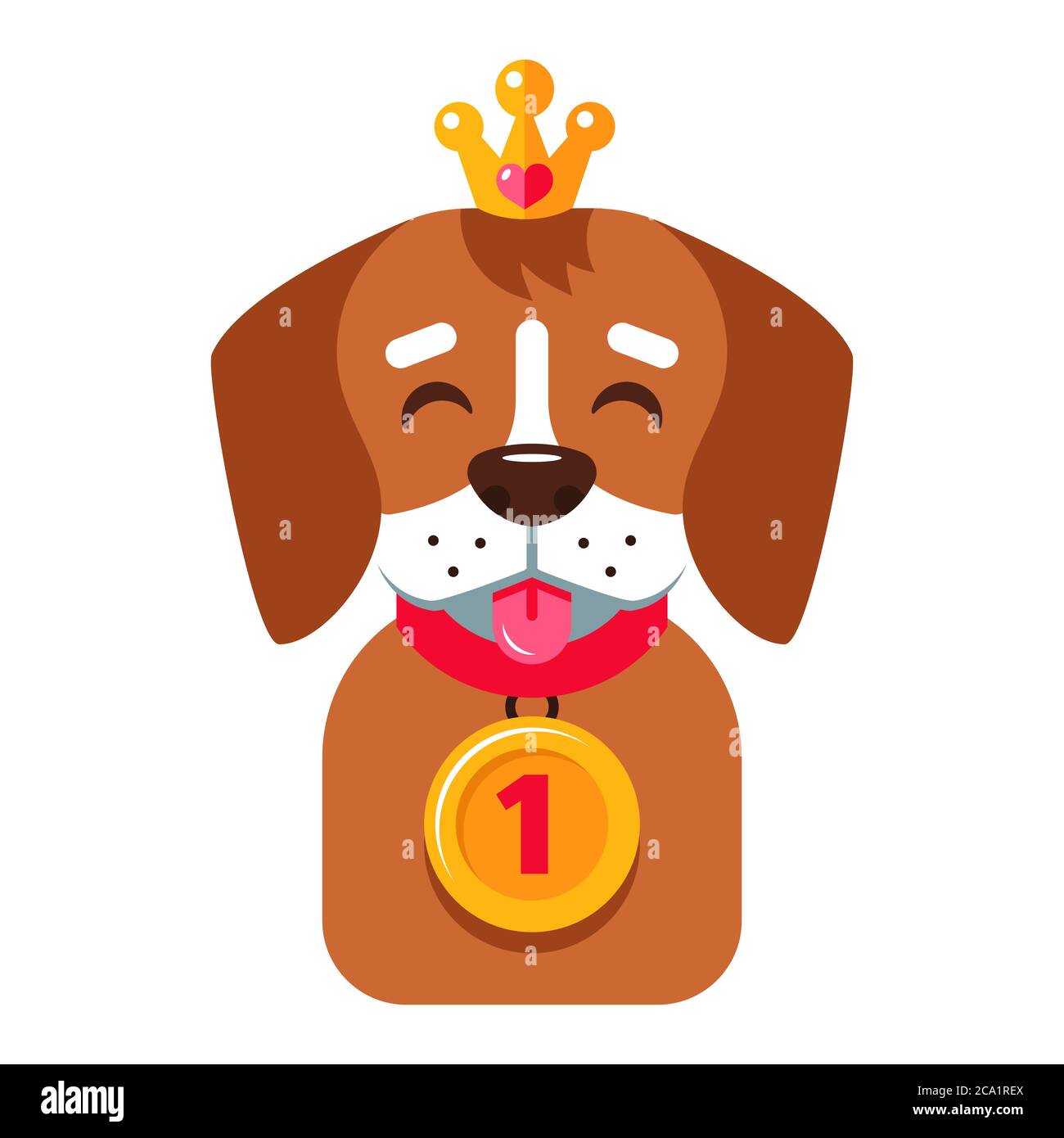 the dog won first place in the competition. Flat character vector illustration. Stock Vector