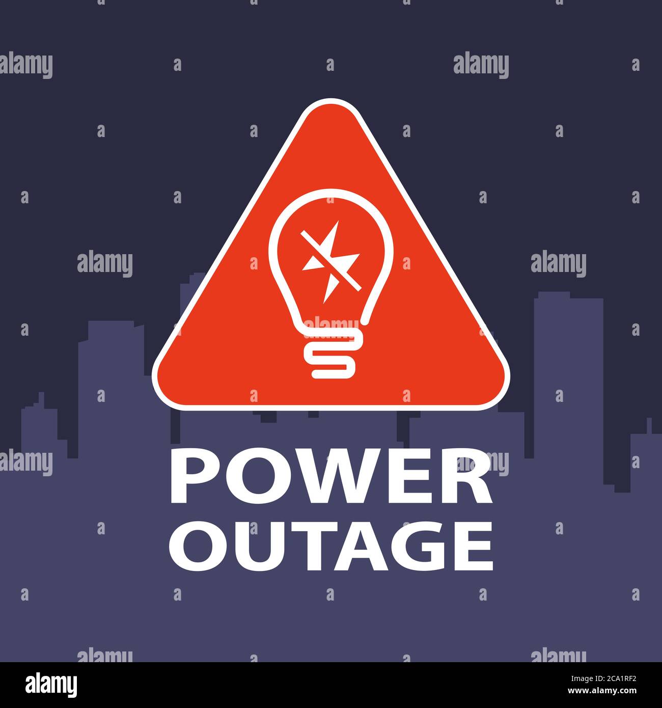 triangular sign power outage in the city. flat vector illustration. Stock Vector
