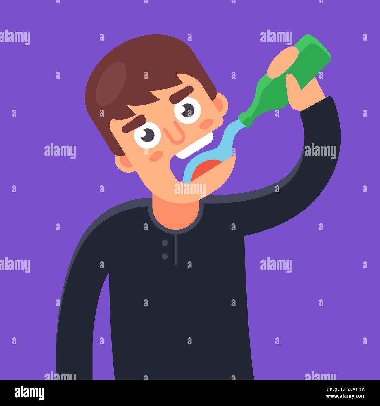 man drinks water from a glass bottle. Flat character vector illustration. Stock Vector