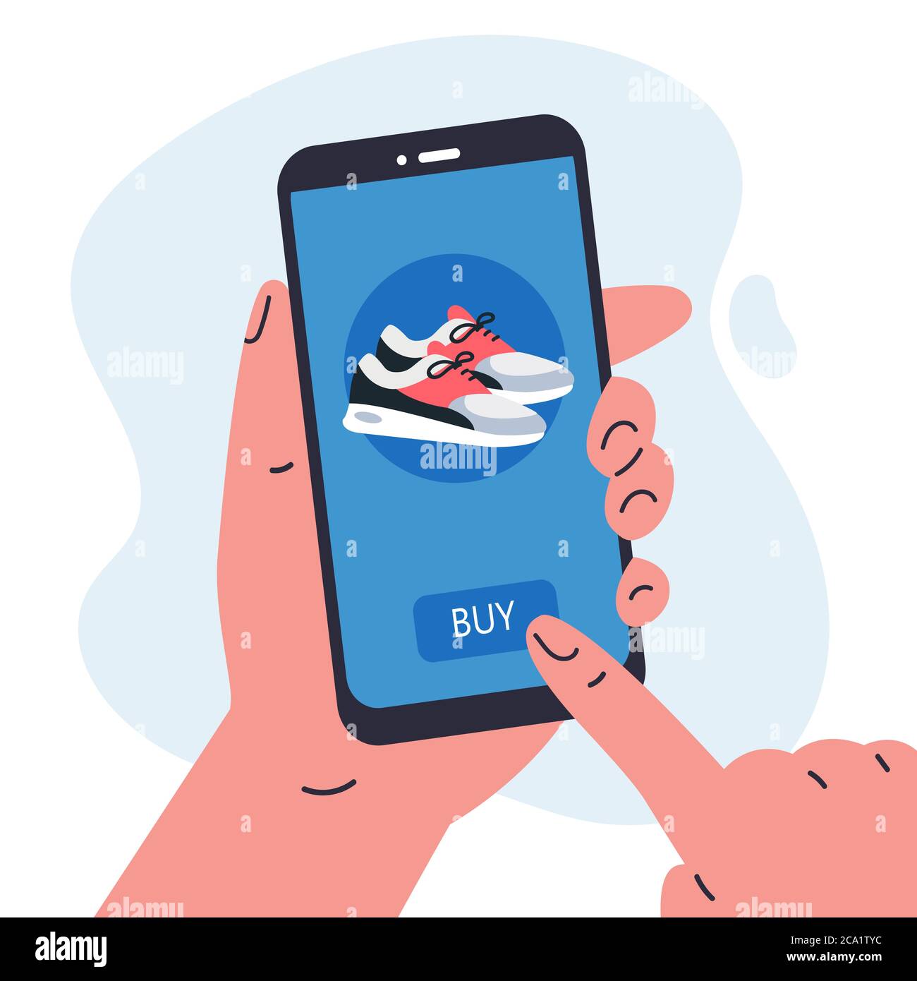 Man doing shopping online.Phone in hand Stock Vector