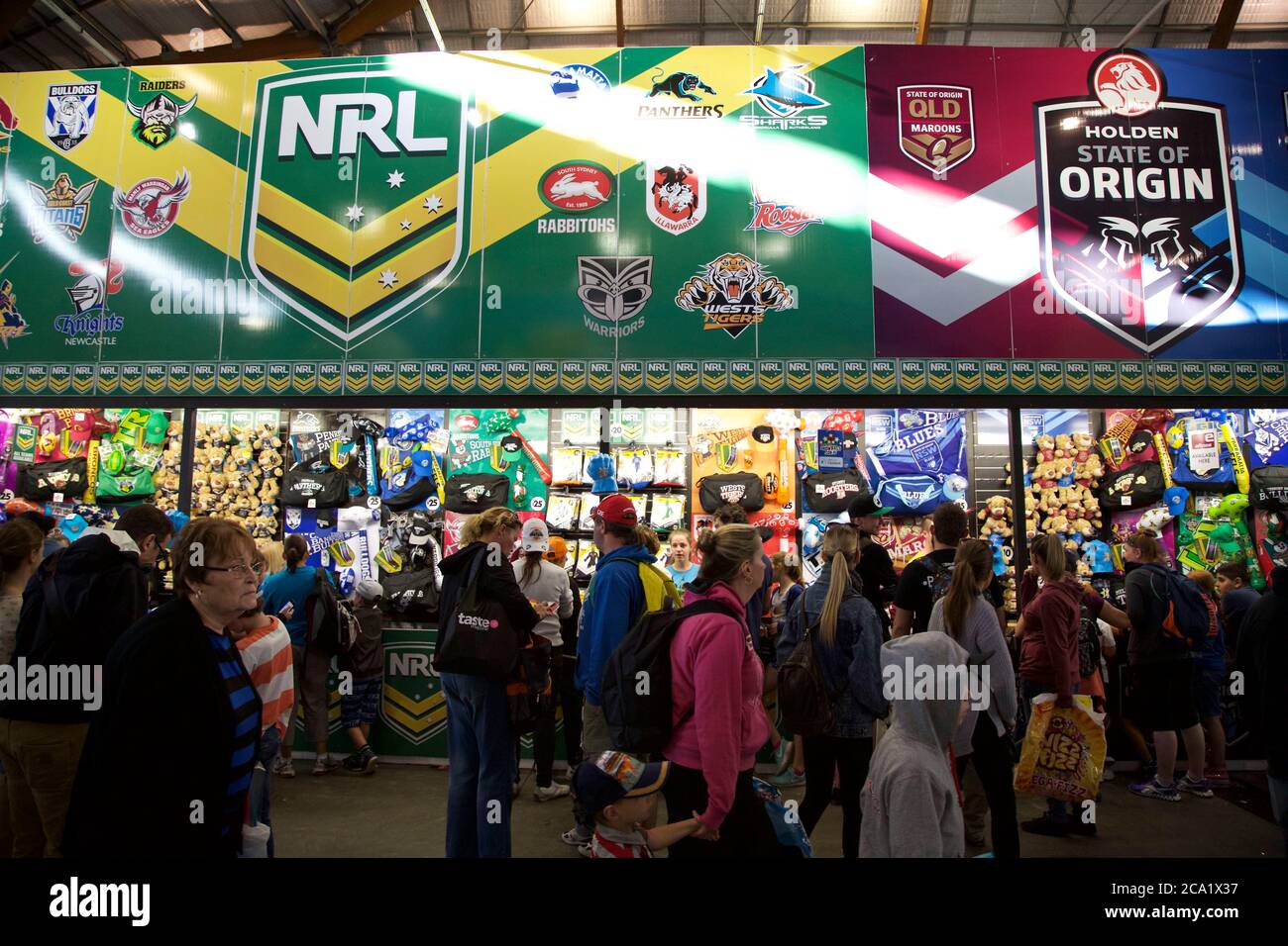 NRL show bags on sale in the Showbag Hall at the Sydney Royal Easter