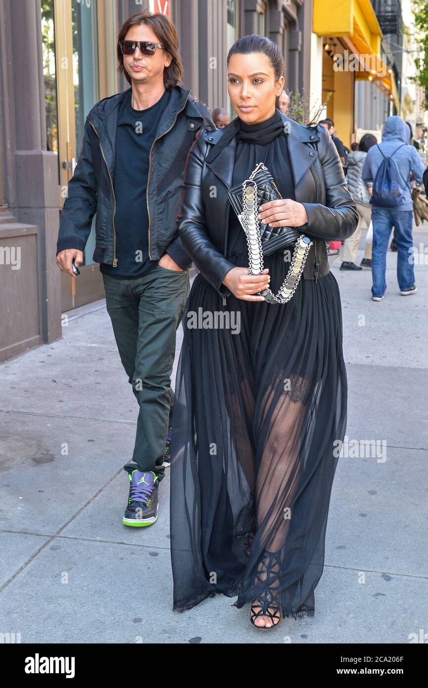 Manhattan, United States Of America. 06th May, 2013. NEW YORK, NY - MAY 5: A very Pregnant Kim Kardashian wearing a leather jacket and a very unflattering black moo moo exits lunch at Cipriani Downtown with Jonathan Cheban on May 5, 2013 in New York City. People: Kim Kardashian Jonathan Cheban Credit: Storms Media Group/Alamy Live News Stock Photo
