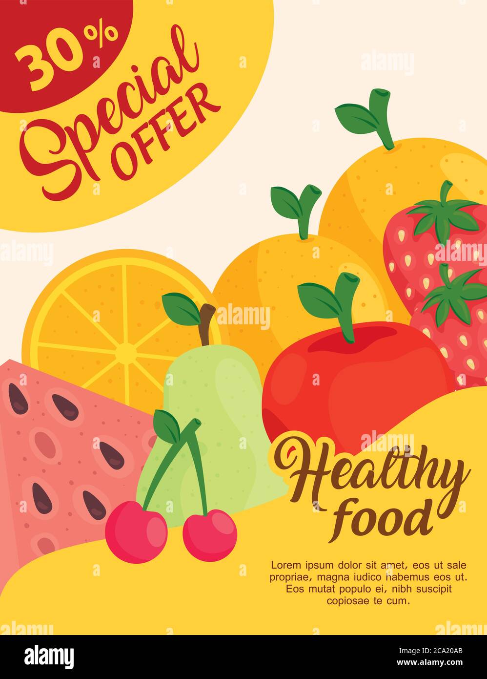 special offer sale advertising poster, of fresh fruits Stock Vector