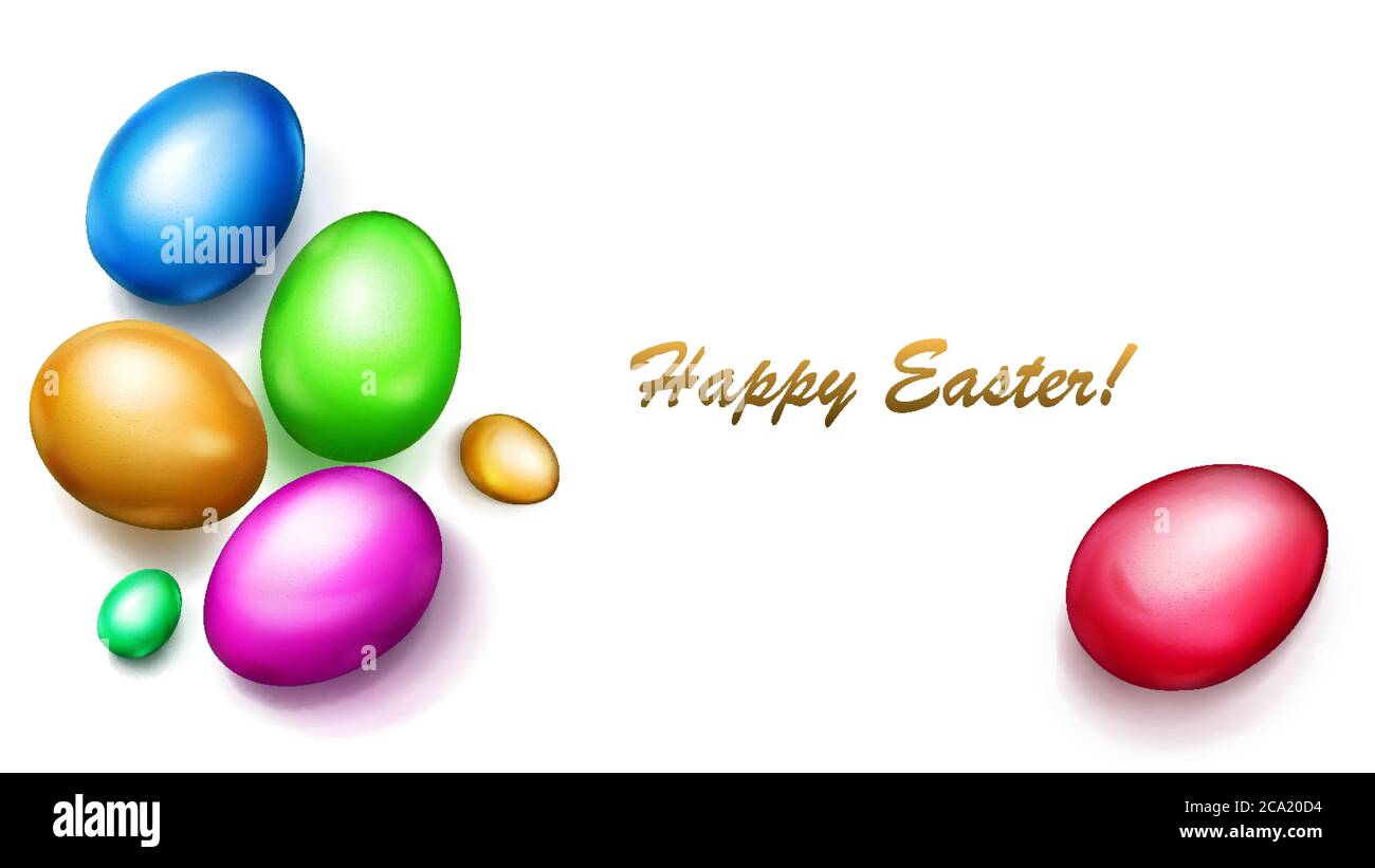 Realistic colored Easter eggs with shadows on white background Stock Vector