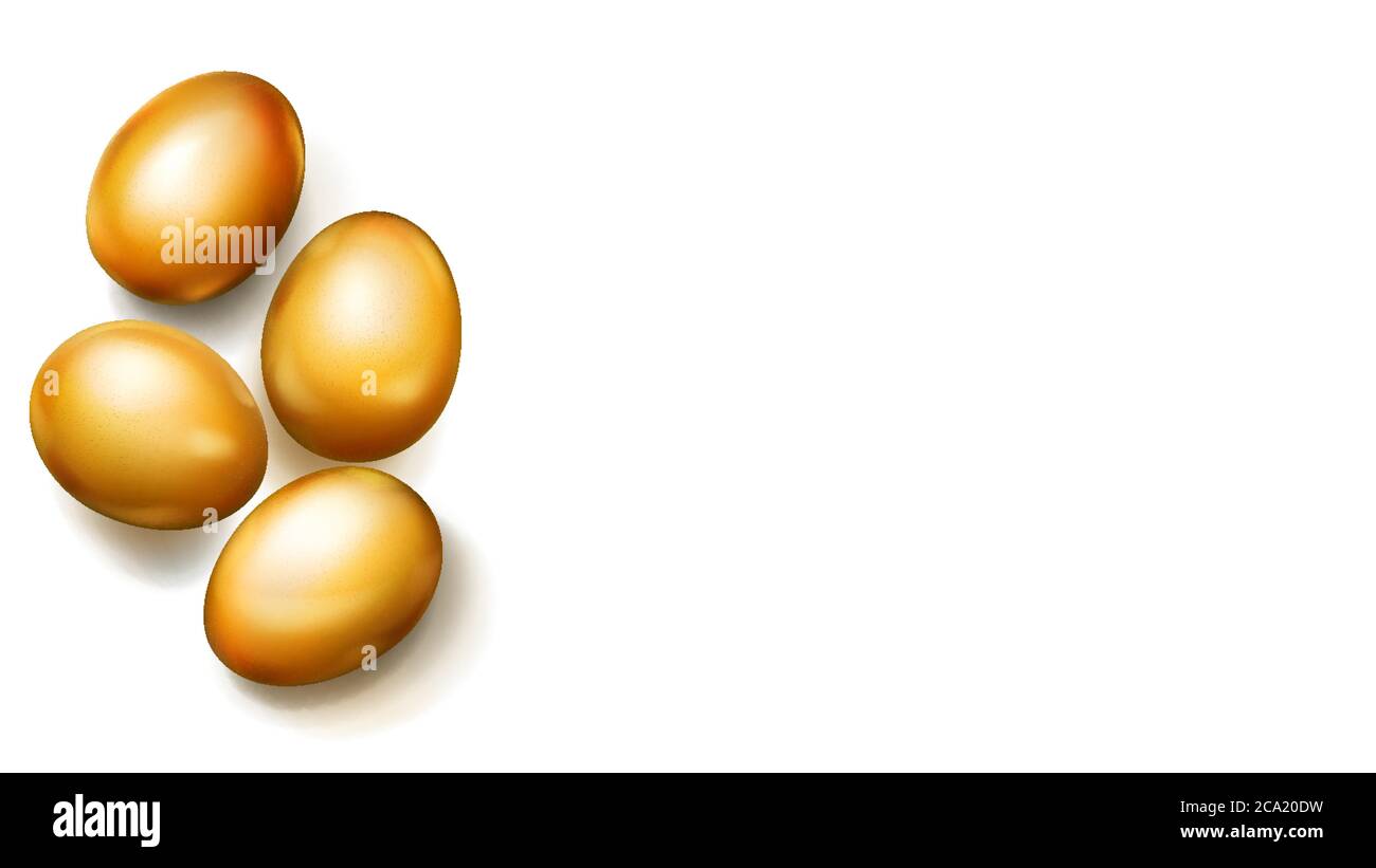 Realistic golden Easter eggs with shadows on white background Stock Vector