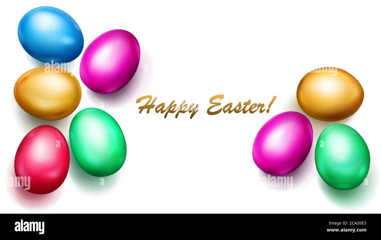 Realistic colored Easter eggs with shadows on white background Stock Vector