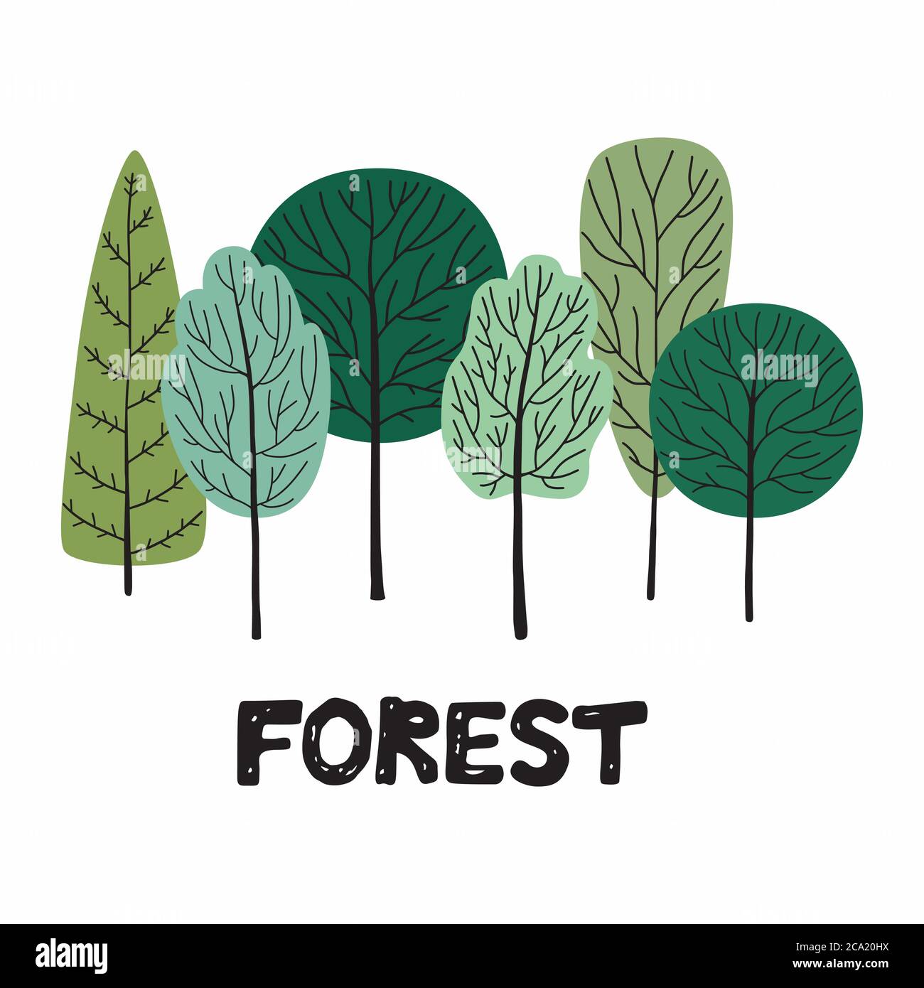 Forest. Vector illustration isolated on white background. Stock Vector