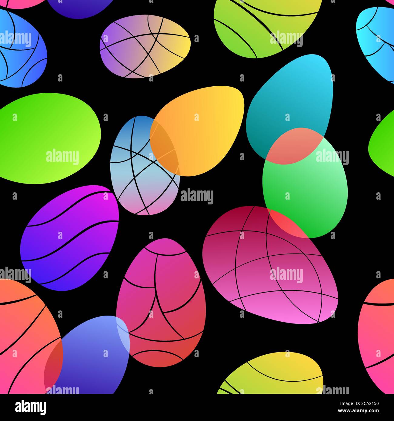 Seamless multicolored pattern of colored Easter eggs on black background Stock Vector