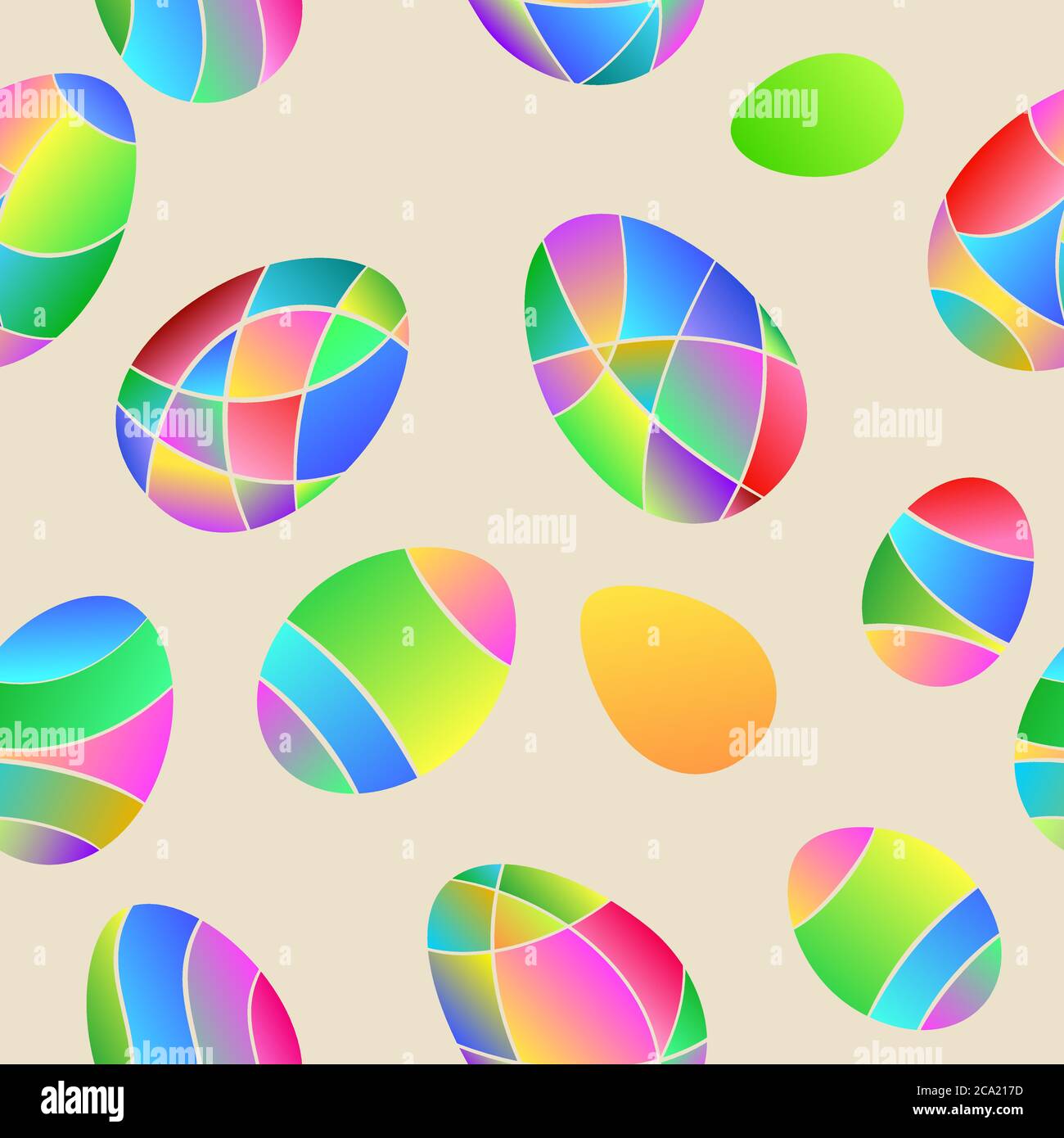 Seamless multicolored pattern of colored Easter eggs on beige background Stock Vector