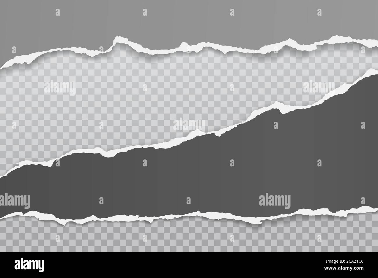 Pieces of torn, ripped black, grey paper with soft shadow are on ...