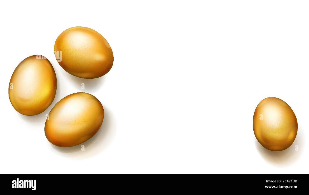 Realistic golden Easter eggs with shadows on white background Stock Vector