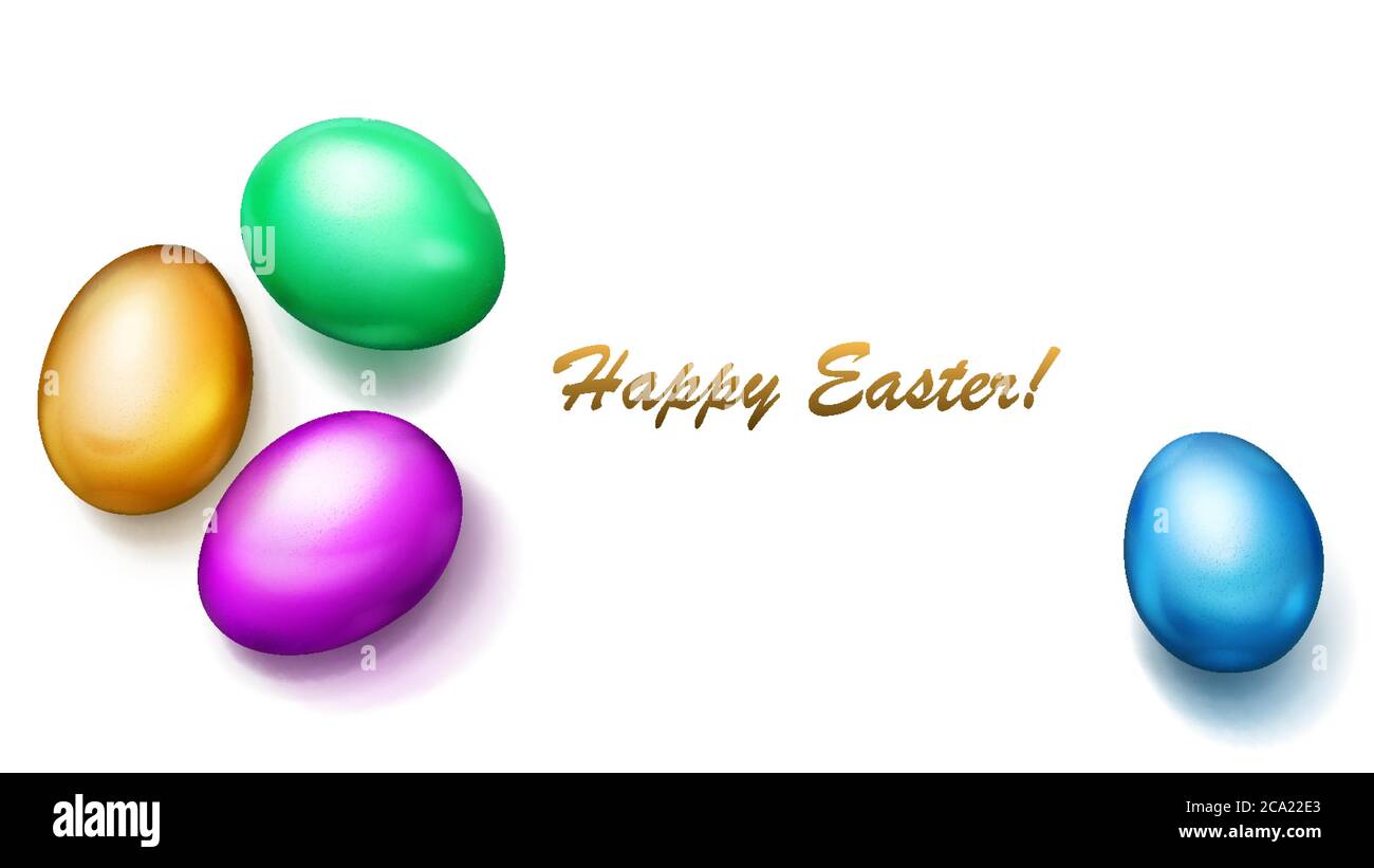 Realistic colored Easter eggs with shadows on white background Stock Vector
