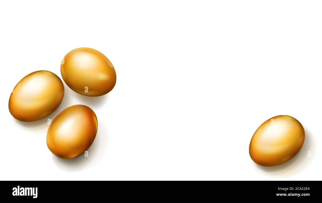 Realistic golden Easter eggs with shadows on white background Stock Vector