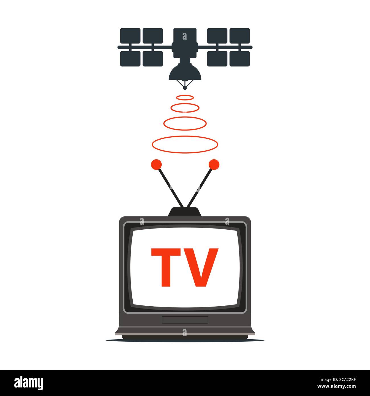 satellite tv from space. digital data transfer to the monitor. flat vector illustration. Stock Vector