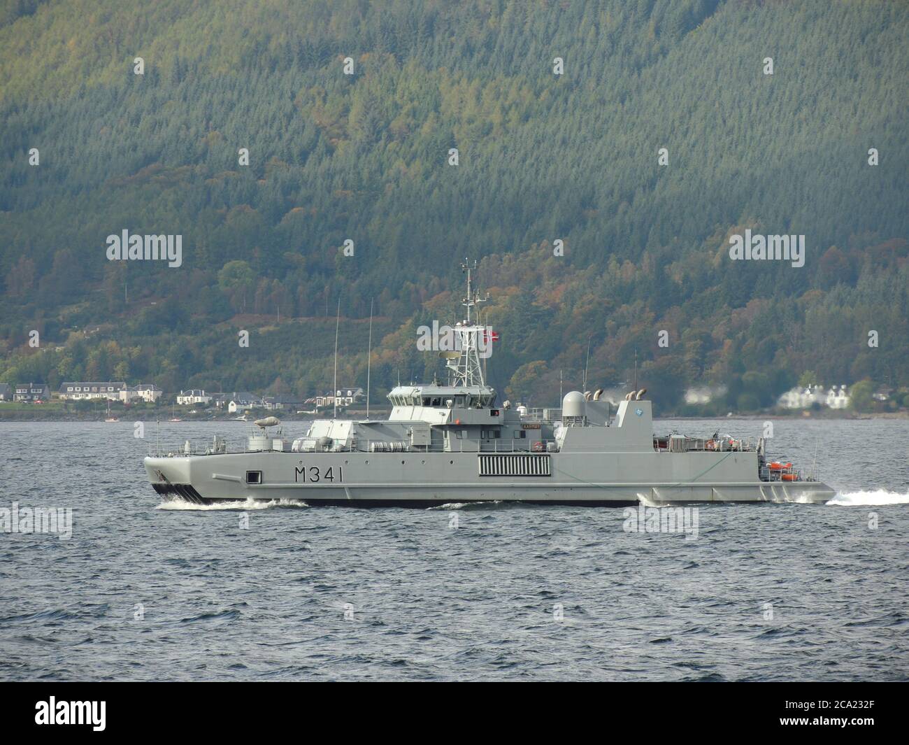 KNM Karmoy (M341), an Oksoy-class minehunter of the Norwegian Navy, passing Gourock at the start of Exercise Joint Warrior 12-2. Stock Photo