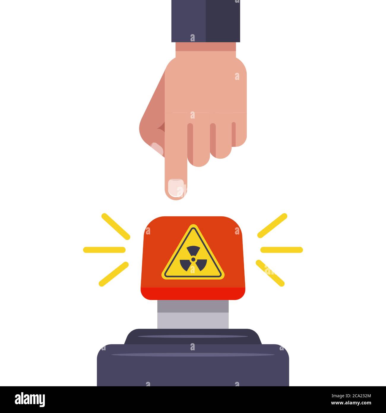 press the red nuclear button. declaration of war. flat vector illustration. Stock Vector