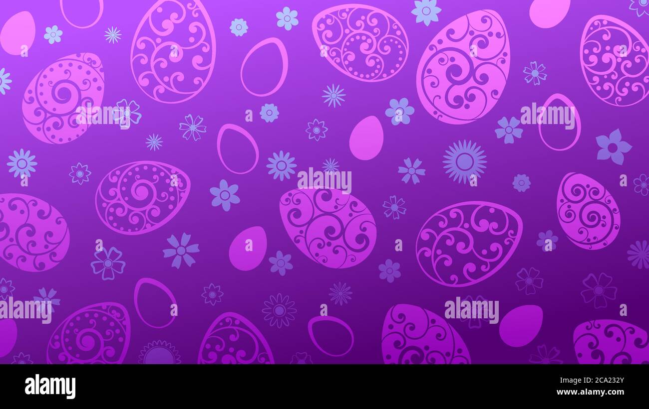 Background of Easter eggs and flowers in purple colors Stock Vector ...