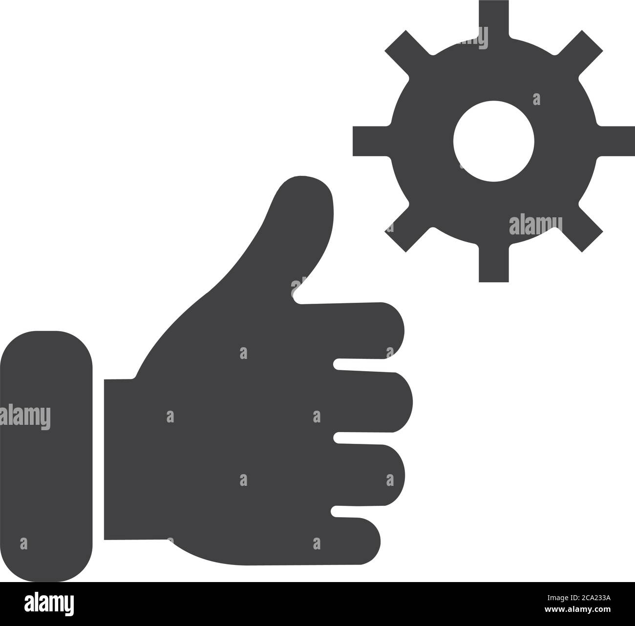 technical service concept, hand with thumb up and gear wheel icon over ...