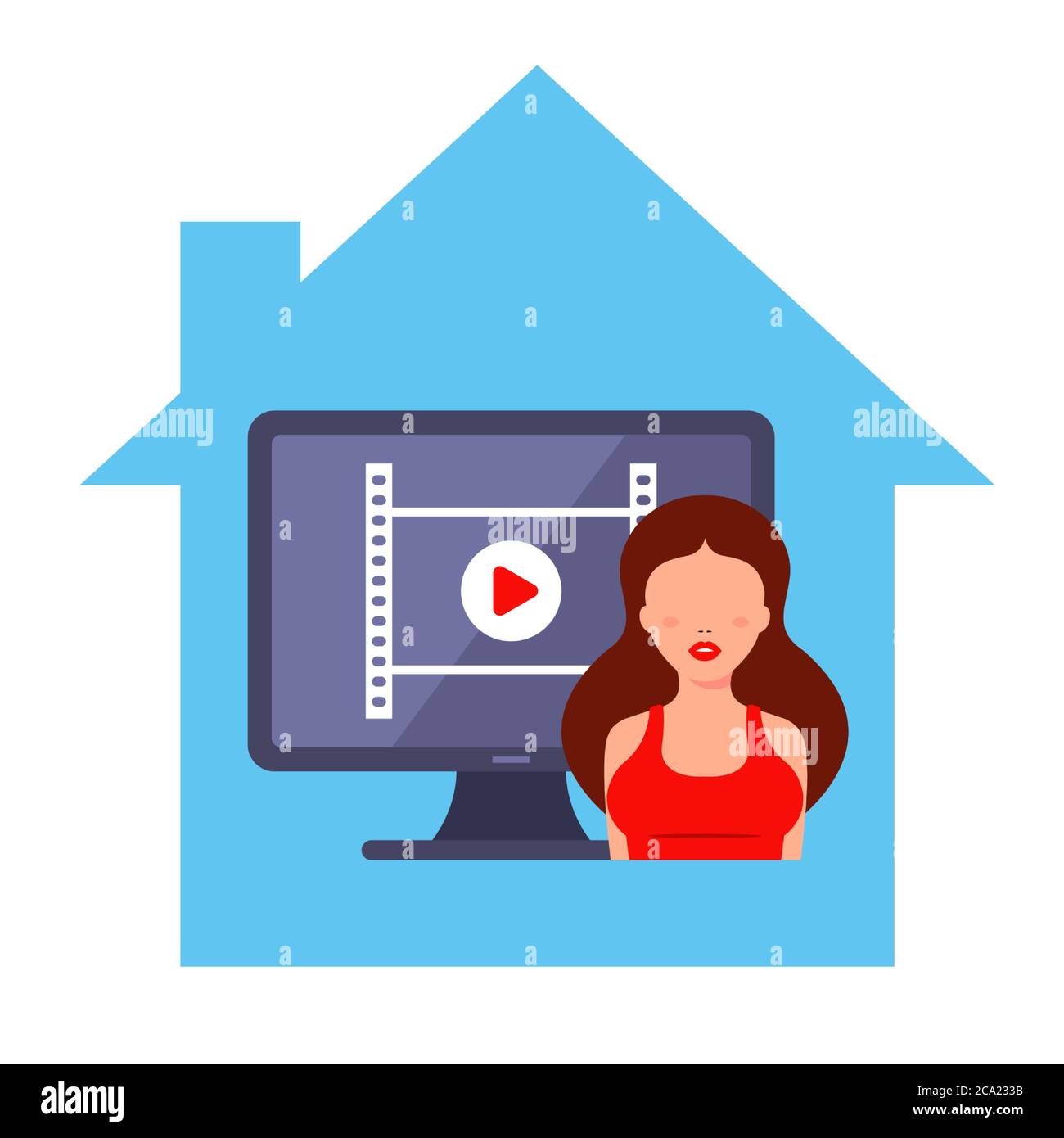 girl sitting at home and watching TV. quarantine self-isolation. flat vector illustration. Stock Vector