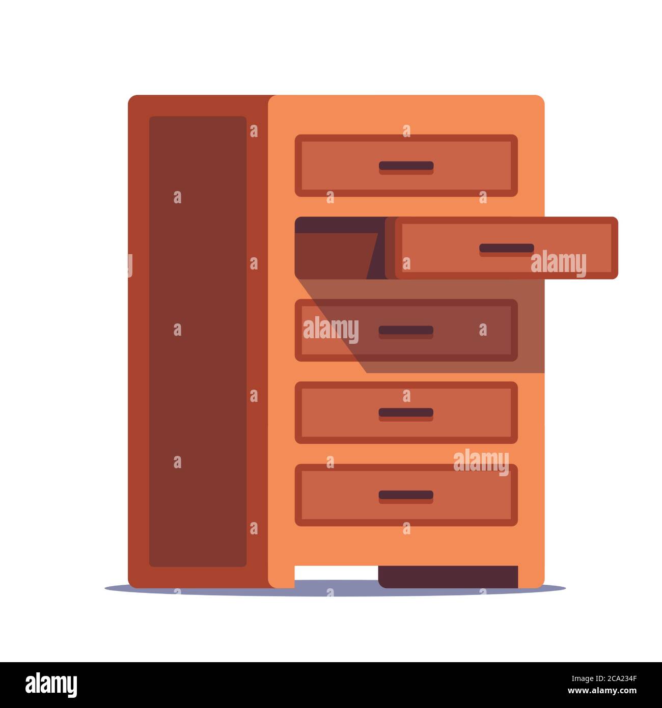 open wooden chest of drawers for storing linen on a white background