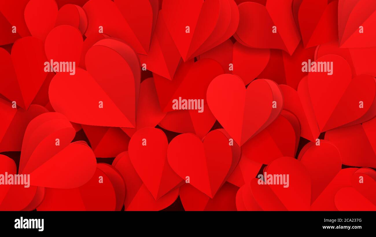 Background with many small paper volume hearts in red colors Stock ...