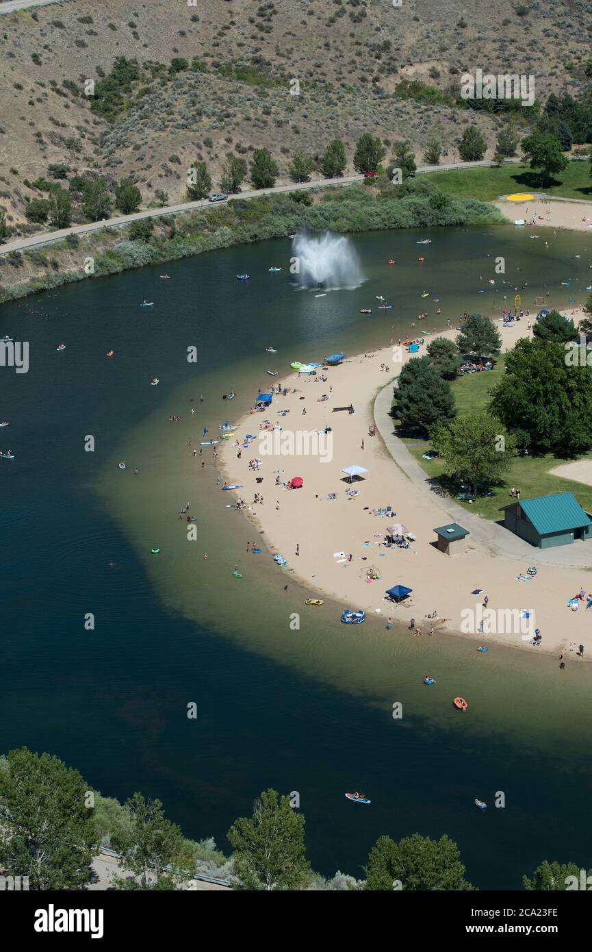 Sandy Point at Lucky Peak Dam, Lucky Peak State Park near Boise Idaho Stock Photo