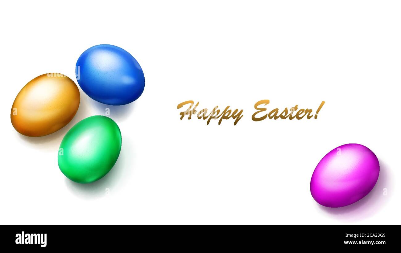 Realistic colored Easter eggs with shadows on white background Stock Vector