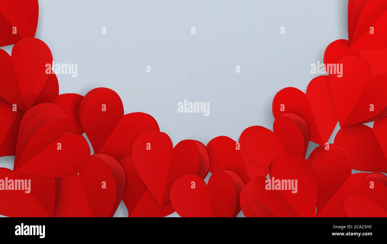 Background with many small paper volume hearts, red on white Stock ...