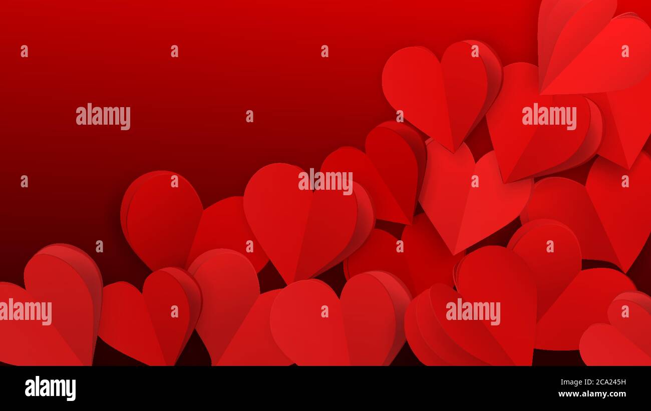 Background with many small paper volume hearts in red colors Stock ...