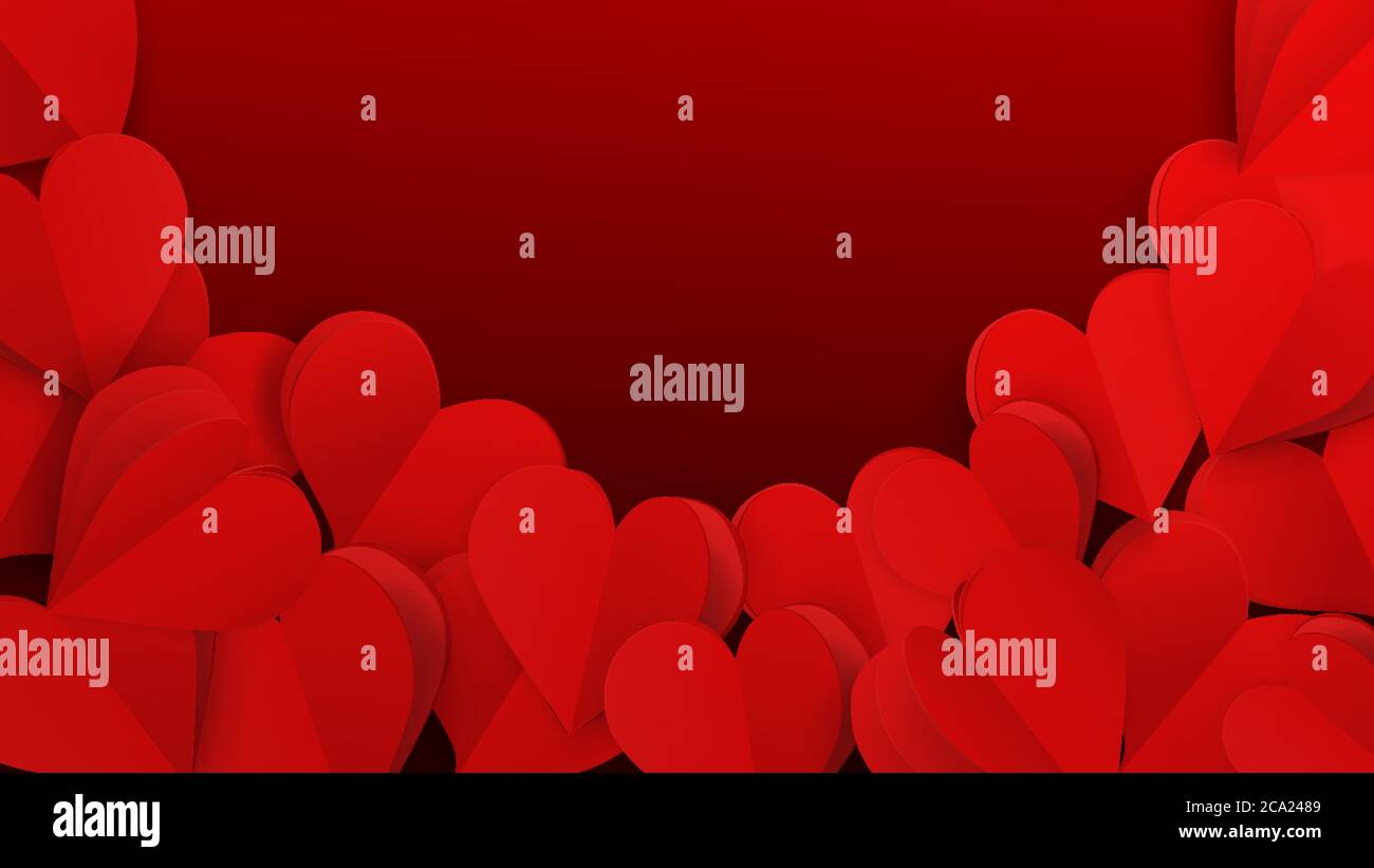 Background with many small paper volume hearts in red colors Stock ...