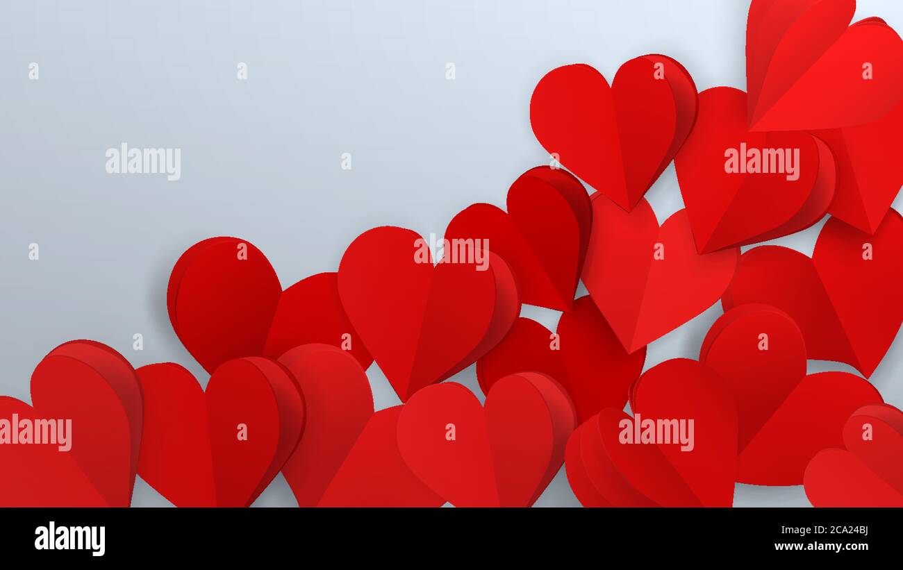 Background with many small paper volume hearts, red on white Stock ...