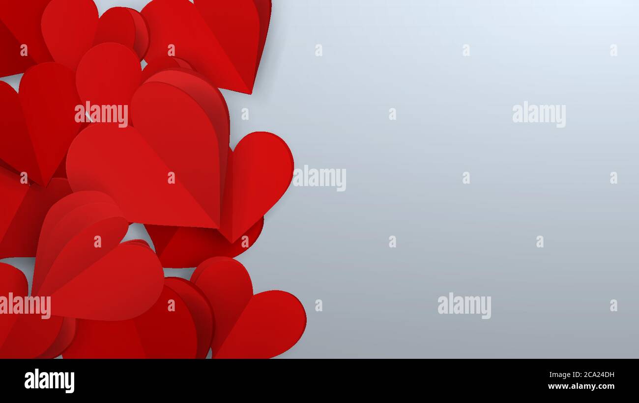 Background with many small paper volume hearts, red on white Stock ...