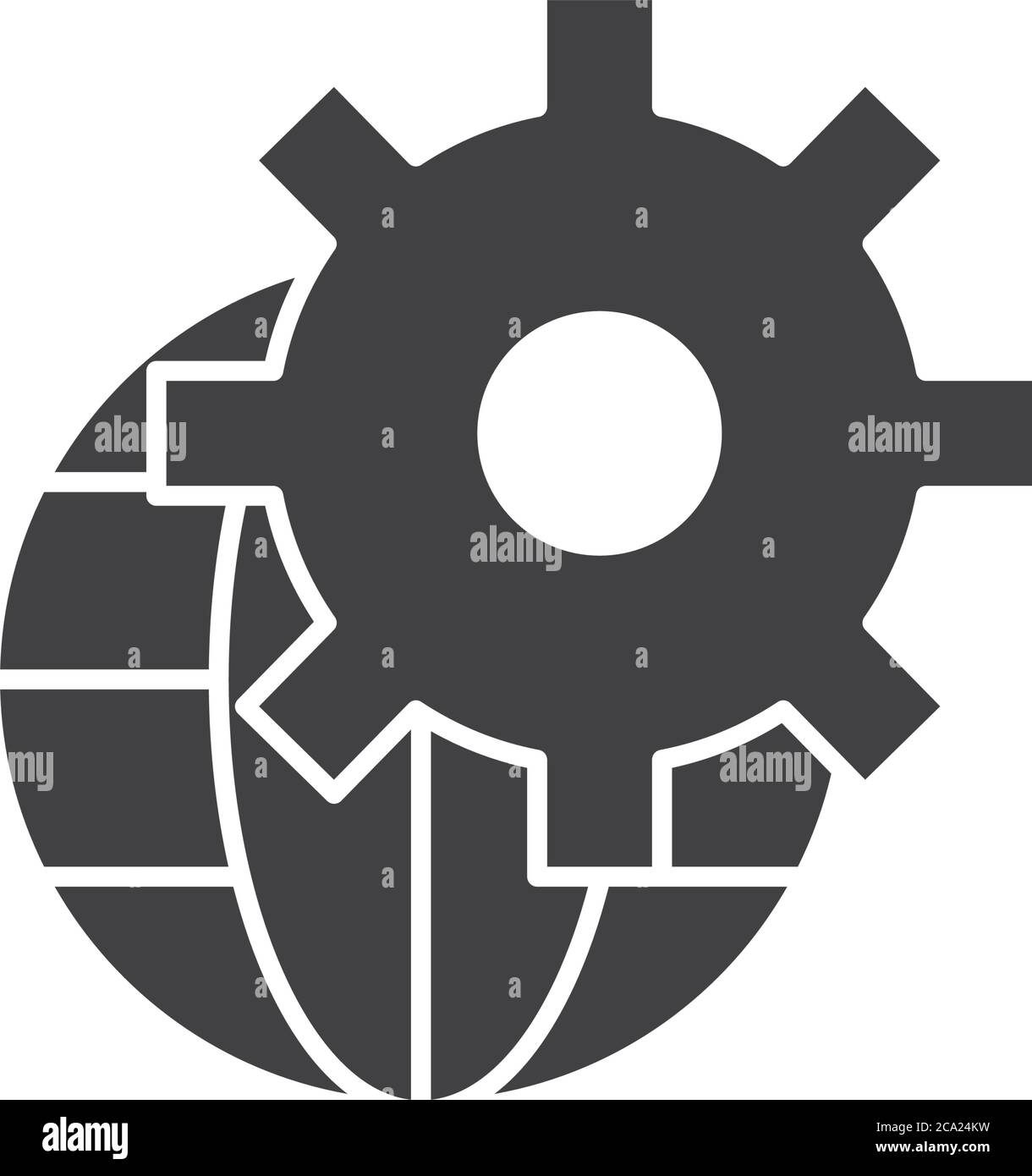Technical service concept, global sphere with gear wheel icon over ...