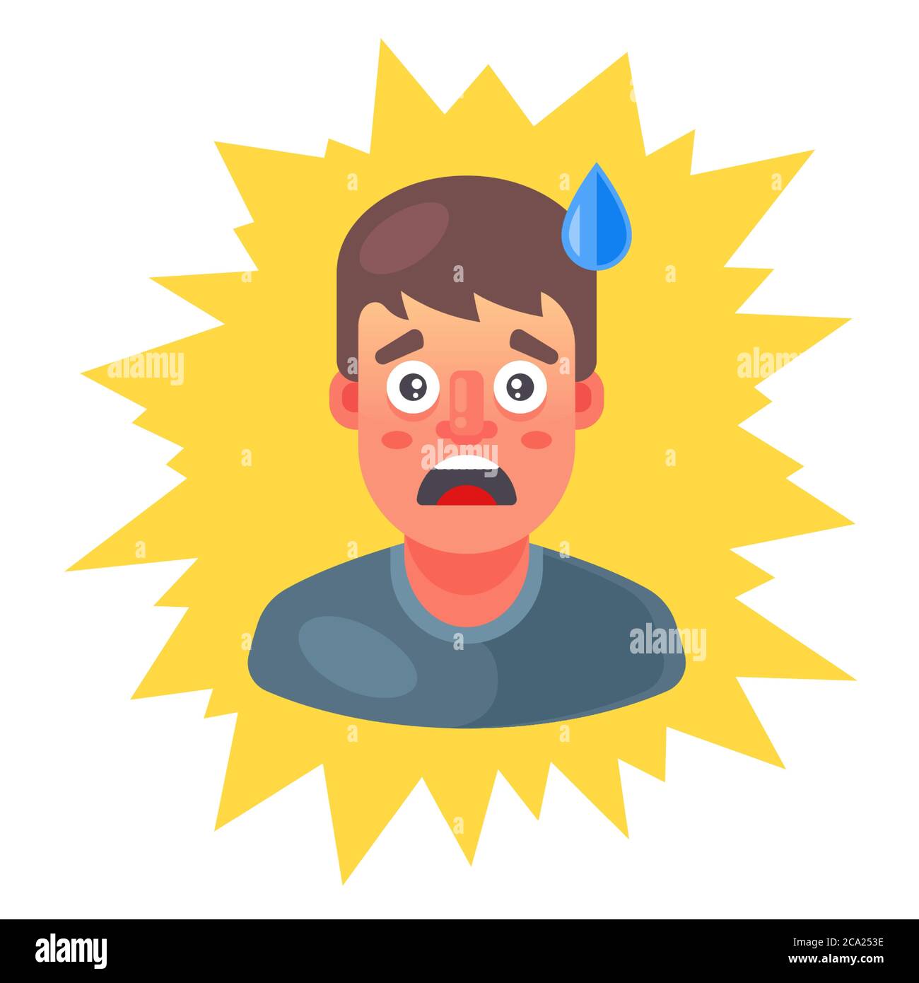 the man got scared and sweat runs down his forehead. emotion of surprise. flat vector illustration. Stock Vector