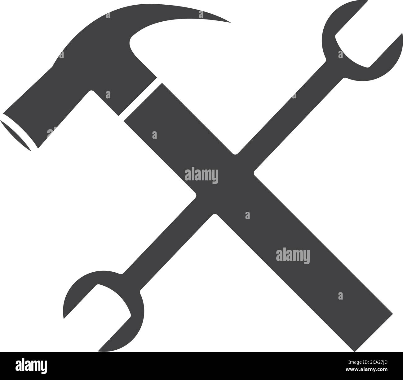 hammer and wrench crossed over white background, silhouette style