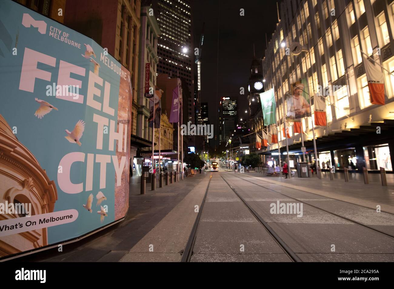 Melbourne Australia Covid-19 lockdown. Melbourne’s empty city streets during the 2020 coronavirus pandemic . Stock Photo